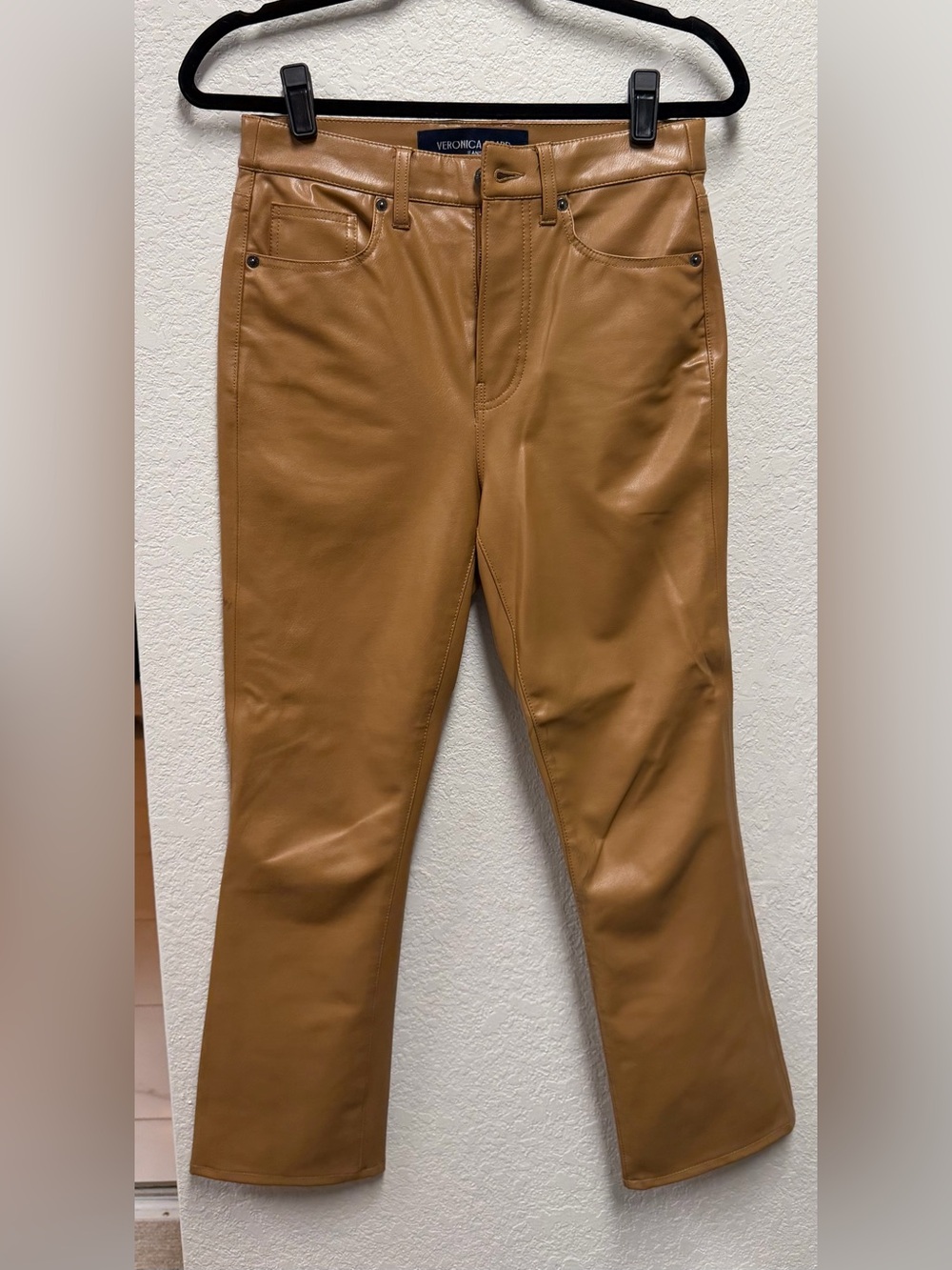 Veronica Beard Tan Leather Carly Kick flare high rise pants